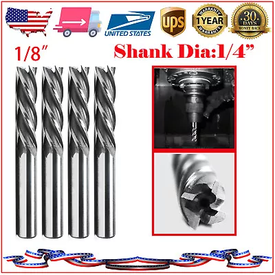 4PCS 4-Flute End Mill Bits HSS CNC Shank Drill Bits Cutter 1/8 X1/4  Milling Set • $11.59