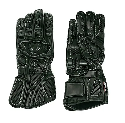 Riparo Motorcycle Racing Gauntlet Genuine Leather Gloves - Black • $59.97