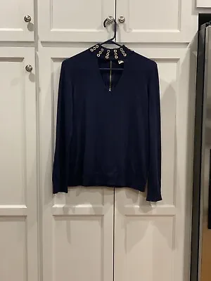 Michael Kors Navy Blue Sweater High Neck Studds Size Tag Removed Fits Like M/L • $9.99