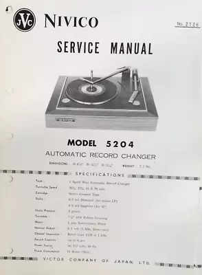 JVC - Nivico - 5204 - Automatic Record Changer - Service Manual • $15