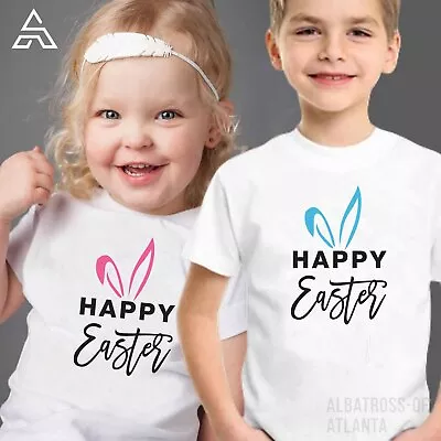 T-SHIRT (1021) Happy Easter Bunny Ears Tops Rabbit Easter Egg Bunnies Kids Shirt • £9.99