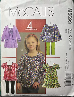 Uncut McCall's Pattern M5693 Sizes 2 3 4 5 Girls Tops Dresses • $6.90