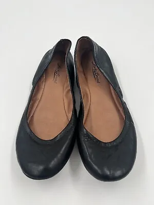 Lucky Brand Leather Ballet Flats Womens 8.5M Emmie Black Cushioned Comfort Shoes • $19.99