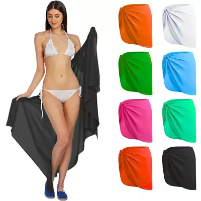 Women Sarong Beach Cover Up Mini Long Sheer Chiffon Swimwear Wrap Bikini Skirt • £3.99