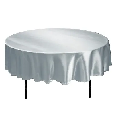 Tektrum 70 Inch Round Silky Satin Tablecloth - Wedding Party Banquet (Silver) • $18.95