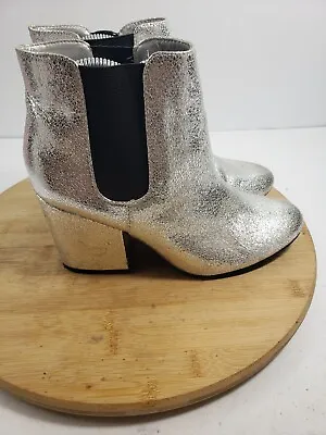 Mia Women's  Zelma Crackle Block Heels Ankle Chelsea Boots Silver Size 6 • $24.99