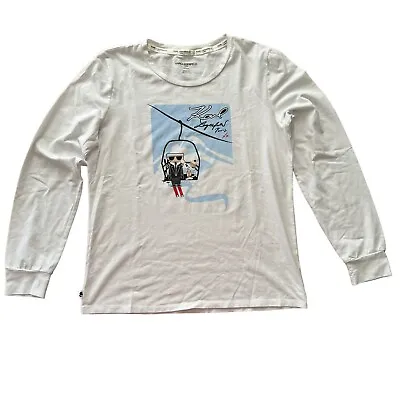 Karl Lagerfeld Paris Womens White Long  Sleeve Graphic Pullover T-Shirt Size M • $24.99
