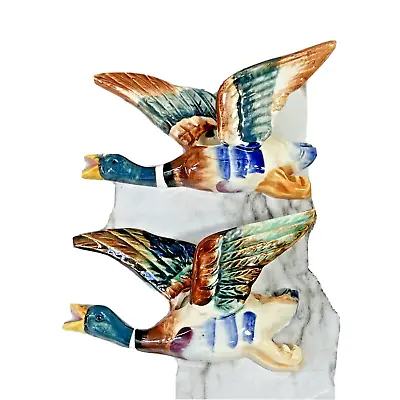 £27.99 • Buy Ceramic Flying Mallard Duck Wall Pocket Hanging Figurine Planter Vintage Pair