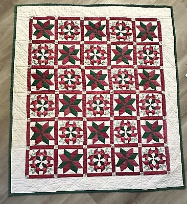 Vintage 1950? Handmade Crazy Star Flower Christmas Quilt Patchwork Wall Hanging • $95