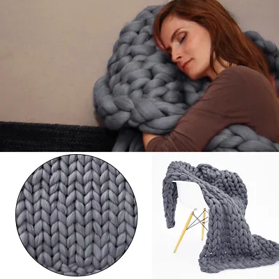 Yarn Chunky Knitted Sofa Throw Wool Cable Blanket Warm Large Bed Double KingSize • £31.95