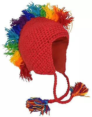 Hand Knitted Woolen Mohawk Fringes Black Rainbow Nepalese Boho Hats Caps • $22.93