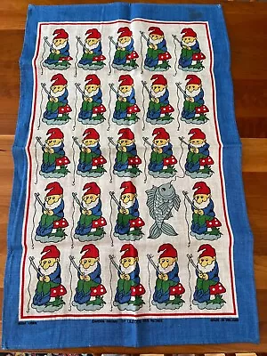 Vintage Kitchen ULSTER Ireland Irish Linen Tea Dish Towel Garden Gnome Fish • $25