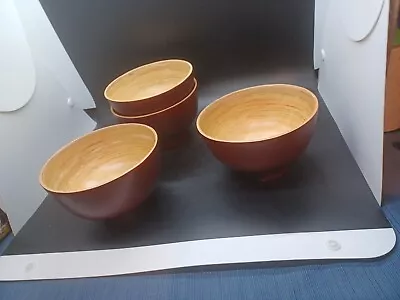 Bamboo Wood Red Salad Rice Bowls Set Of 4 • $9.99