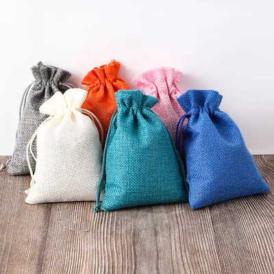 10 20100 Hessian Drawstring Gift Bags Fabric Linen Christmas Pouch Wedding Party • £2.19