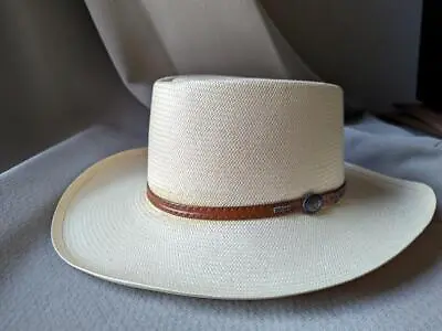 Vintage RESISTOL Cowboy Hat 7-1/8 Shantung Panama 4X Off-white MEDINA • $79.95