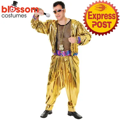 N746 Mens Gold Rapper 1980s Hip Hop Rock Star Costume Punk Mc Hammer Outfit • £35.18