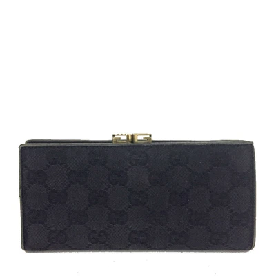 $1 • Buy GUCCI GG Logo Canvas Leather Clasp Long Bifold Wallet /1J0175