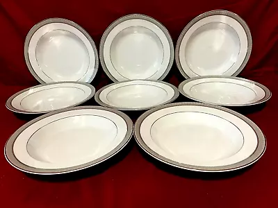 Mikasa Fine China Platinum Crown L3428 Set Of 8 Rimmed Soup Bowls 8 1/2  • $59.95