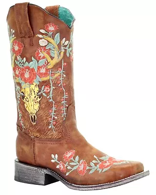 Corral Women's Deer Skull Overlay Western Boot - Square Toe - A3708 • $187.97