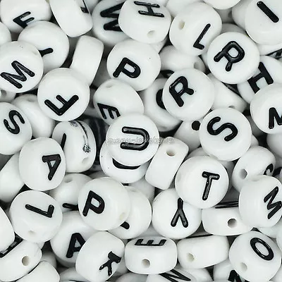500 Mixed Acrylic Letter White Flat Round Disc ALPHABET Spacer Beads 7x4mm • $7.99