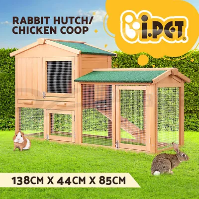 I.Pet Chicken Coop Rabbit Hutch Large House Run Cage Wooden Outdoor Pet Hutch • $136.95