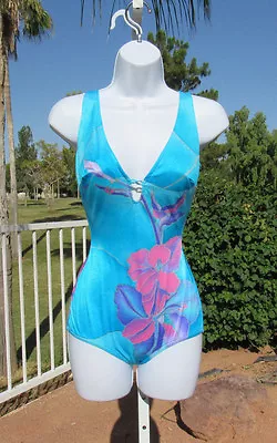 VINTAGE 1980s COLE OF CALIFORNIA SWIM SUIT SIZE 10 TROPICAL FLOWERS LINED BUST • $34.95
