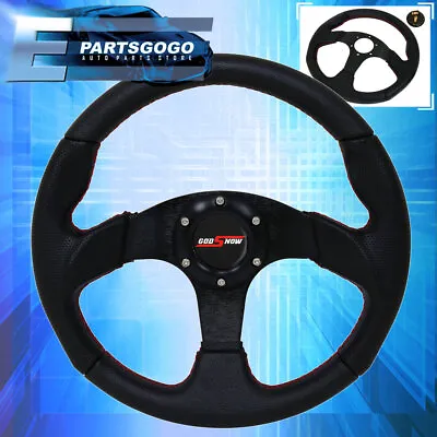 320mm Jdm 6 Bolt Steering Wheel Black Pvc Leather With Red Stitching • $40.99