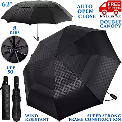 Auto Open Close Umbrella 62  Large Strong Double Vented Canopy Windproof Upf 50+ • $35.90