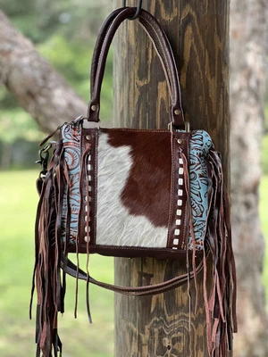 £74.17 • Buy Myra Bag Maia CONCEALED CARRY Handbag Leather & Cowhide Fringe