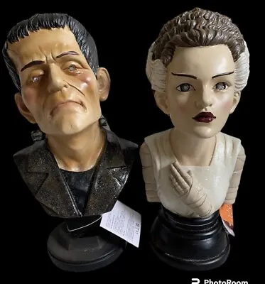 Frankenstein And Bride Of Frankenstein Bust Light Up Eyes Halloween Statue 13” • $99.10