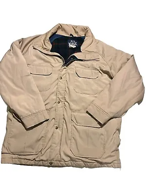 Vtg Woolrich Jacket Barn Coat Rain Plaid Wool Lined Thinsulate Mens XL Beige Tan • $34.99