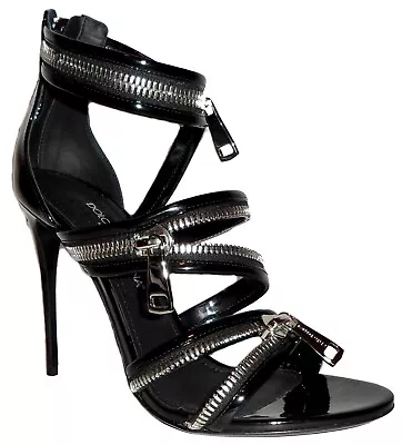 DOLCE & GABBANA Black Patent Leather Ankle Wrap High Heels Sandals 39 • $450