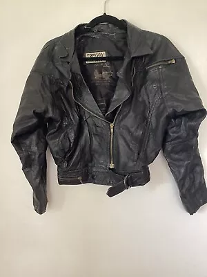 Trekway Vintage/ Retro Black Leather Biker Style Jacket With T-Bird Design • £22