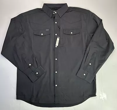 Poncho Fishing Shirt Pearl Snap Vented Caped Mens Large Regular Fit Button Black • $49.95