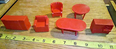 6 Vintage 1950s Marx Dollhouse Furniture Red • $10