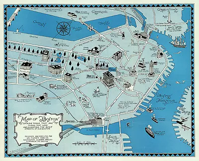1922 Decorative Map Of Boston Massachusetts Pictorial Historic Wall Art Poster • $13.95