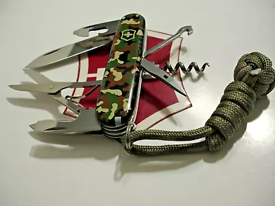 Victorinox Camouflage Climber 14 Function Swiss Army Pocket Knife With Lanyard • $20.50