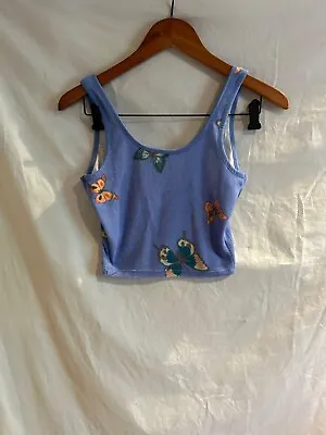 SO Juniors XS CROPPED TOWEL TERRY BLUE BUTTERFLY SCOOP NECK TANK TOP NWT  • $6