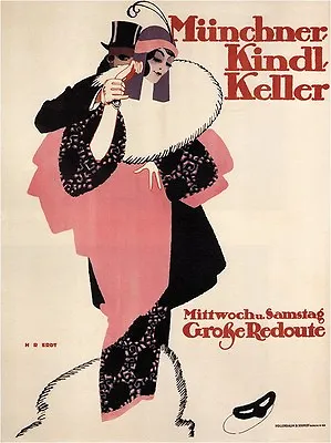 Munchner Kindl Keller Vintage German Art Deco Poster CANVAS PRINT 24x30 In. • $53.02