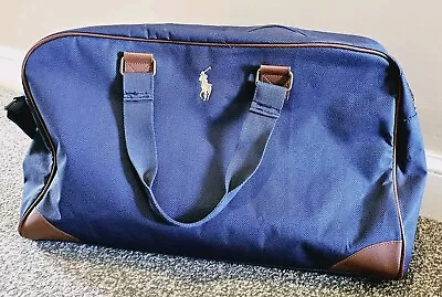 Ralph Lauren Polo Fragrance Duffle Bag Travel Pony Logo Blue & Brown Pleather • £24.99