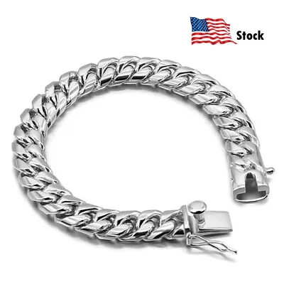 Solid 925 Sterling Silver Men's Miami Cuban Link Chain Bracelet 10mm 8.5  22cm • $57.99