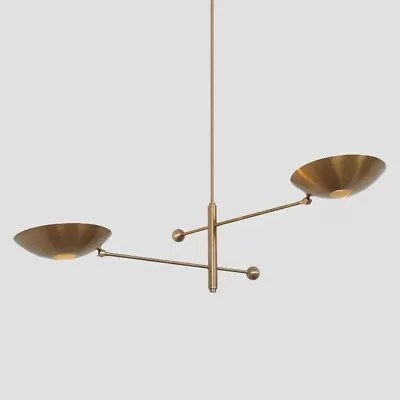 2 Light Mid Century Modern Raw Brass Pendant Sputnik Chandelier Light Fixture • $367.99