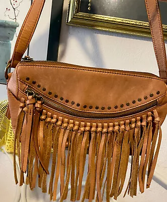 JOELLE HAWKINS Fringed Western Tribal Organizer Cell Phone Leather Shoulder Bag • $86.99