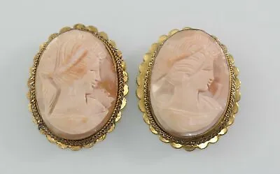 Pair Of 800 Silver Carved Shell Cameo Goddess Pendant Brooch Vermeil  • $79.99