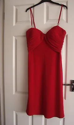 £25 • Buy Vintage Simon Ellis Occasions Red Cocktail Dress Size 12 Diamante Detail Straps