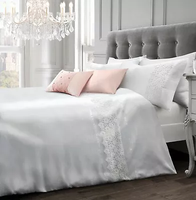 Luxury Faux Silk Lace Duvet Cover And Pillowcase(s) Bedding Set  • £25.95