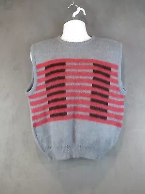 Vintage Saturdays  Sweater Vest Mens Medium Red STriped Grunge Punk Y2K Fuzzy • $19.95