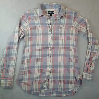 J. Crew Flannel Shirt Women's 2 Boy Fit Plaid Purple Long Sleeve Button  • $8.80