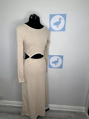 Zara Beige Cream Long Dress Size S Cut Out Long Sleeve 1131 840 • $32.84