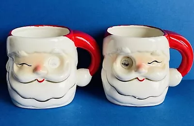 Vintage Commodore Winking Santa Mugs Set Of 2 Lenticular Eye Christmas Box • $48